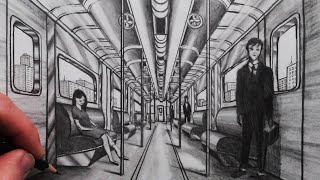 How to Draw using 1Point Perspective Draw a Subway Car [upl. by Tirreg]