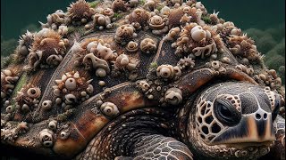 Barnacles on shell sea turtles  how to remove barnacles [upl. by Ylrebmi]