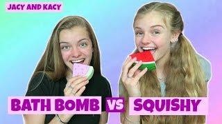 Squishy vs Bath Bomb  Switch Up Challenge  Jacy and Kacy [upl. by Arhez209]