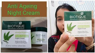 Biotique Wheatgerm Night cream Anti ageing night cream for oily skin fine lines wrinkles removal [upl. by Ibot54]