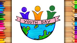 International Youth Day Drawing  International Youth Day Easy Drawing  Youth Day Poster [upl. by Garges]