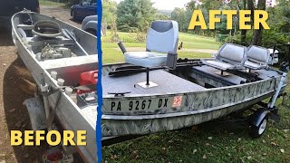 V HULL ALUMINUM BOAT MAKEOVER BEFORE AND AFTER Aluminum V Hull Bass Boat Duck Boat Conversion [upl. by Hpeosj]