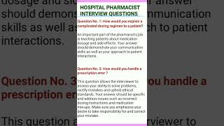 Hospital Pharmacist Interview Questions and answers  Pharmacist Interview Questions interview [upl. by Zawde]