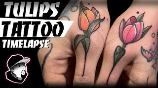 TULIP Neo Traditional  TATTOO TIMELAPSE [upl. by Akirea]