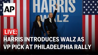 LIVE Kamala Harris introduces Tim Walz as VP pick at Philadelphia rally [upl. by Adnovad]