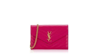 Saint Laurent Grain De Poudre Matelasse Monogram 19cm Chain Wallet Bubblegum [upl. by Hasan11]