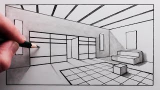 How to Draw a Room in 2 Point Perspective Step by Step [upl. by Shaper]