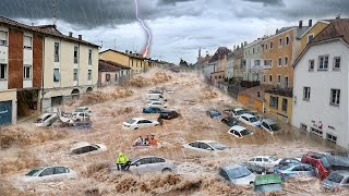 Just now in Poland Cars and people stranded flash floods in BielskoBiala [upl. by Enymzaj]