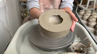 Making a double walled cat bowl on the pottery wheel  MAE CERAMICS [upl. by Ahsilek313]