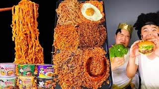 ASMR MUKBANG Fire noodles special Jalapenos Black bean Carbonara Cheese Chicken Sausage [upl. by Anilak]