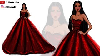 Fashion Illustration how to draw a gown using autodesk sketchbook [upl. by Mori242]