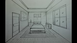 How to Draw a Simple Bedroom in One Point Perspective 5 [upl. by Llennahc]