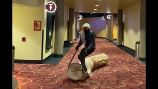 Fan Rides Own Sandworm to Dune 2 Screening [upl. by Atikcir]