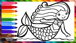 Desenhar e Colorir uma Sereia Fofa 🧜‍♀️🌊🐚🌈 Desenhos para Crianças [upl. by Gerhan]