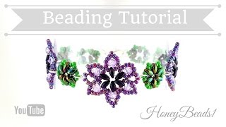 Easy Beaded Flower Bracelet Beading Tutorial by HoneyBeads1 with twin beads [upl. by Eedyak]