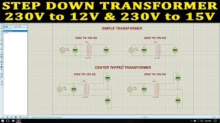 PROTEUS  230V TO 12V TRANSFORMER STEPDOWN TRANSFORMER 12V TRANSFORMER DESIGN AND SIMULATION [upl. by Oilut531]