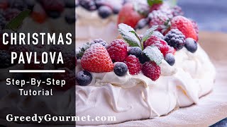 Christmas Pavlova Wreath  A Stunning MakeAhead Christmas Dessert  Greedy Gourmet [upl. by Tish]