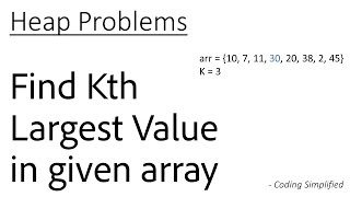 Heap  3 Find Kth Largest Value in given array  Using Min Heap  Using Max Heap [upl. by Fletcher]