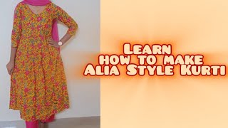 Alia Style Kurti Cutting and Stitching  Pleated Kurti  Perfect Alia Kurti Cuttingampstiching [upl. by Brodie]