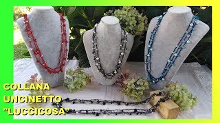 COLLANA UNCINETTO CON CRISTALLI E PERLINE quotLUCCICOSAquot TUTORIAL FACILE Alex Crochet [upl. by Eetnahc]