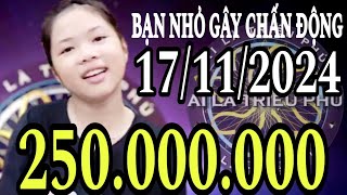 AI LÀ TRIỆU PHÚ MỚI NHẤT 17112024 Người nhỏ tuổi nhất CHẤN ĐỘNG trường quay  GAME HAY TRÍ TUỆ [upl. by Annaeerb]