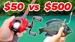 50 vs 500 Budget Fishing Challenge Rod Reel Lures [upl. by Charyl]