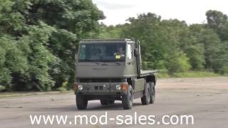 For sale Mowag Bucher Duro II 6x6 flatbed truck with HIAB crane UK MOD [upl. by Coffee]