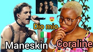 MÅNESKIN  CORALINE  English and Italian Lyrics First Time Hearing  Reaction [upl. by Nolrac]