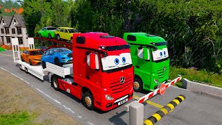 Double Flatbed Trailer Truck vs Speed Bumps  Busses vs Speed Bumps  BeamNGDrive [upl. by Enner141]