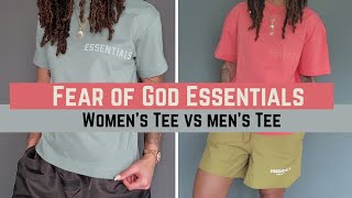 Womens VS Mens Shirts Sizing Fear of God Essentials Sycamore amp Coral [upl. by Limbert371]