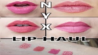 Nyx Lip Liner and Liquid Suede Lipstick Haul Swatches  Kristy J [upl. by Sivrahc]