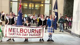 2023 Melbourne Tartan Day Parade enters the forecourt of the Westin Melbourne [upl. by Wallache]