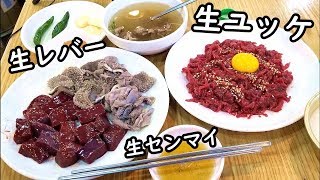 生肉食べまくる！【ユッケ・生レバー・生センマイ】韓国旅行・広蔵市場・광장시장 [upl. by Atinod]