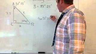 Solving a right triangle with degrees minutes angles [upl. by Aihpos412]