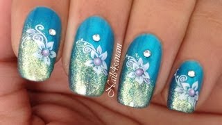 Nail art tutorial  Gradient Nail art with water decals [upl. by Widera]