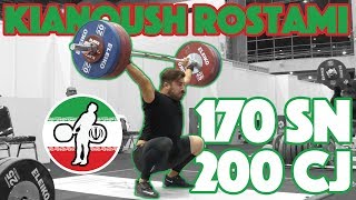 Kianoush Rostami 170kg Snatch  200kg CampJ  255kg BS  2018 Asian Games 4k 50 [upl. by Eenattirb414]