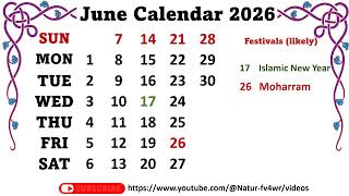 June Calendar 2026 junecalender2026 [upl. by Bohman]