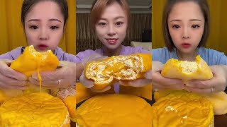 ASMR EATING YELLOW CUSTARD DESSERTS Mochicrepe cake crepe roll mukbang🤤💛 [upl. by Silloh240]