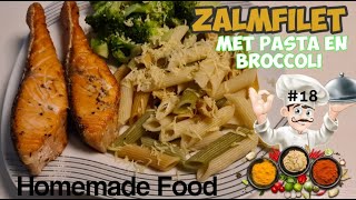 Zalm bakken of Grill Recept Pasta Broccoli Easy Salmon Recipe Homemade Food Suriname Nederland [upl. by Sadiras]