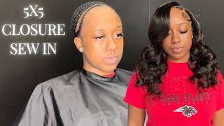 CLOSURE SEW IN  5x5 HD CLOSURE INSTALL BEGINNER FRIENDLY HAIR TUTORIAL ❤️ [upl. by Kihtrak]