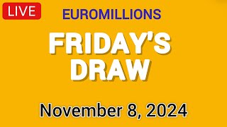 The National Lottery Euromillions Draw Live results from Friday 08 November 2024  Euro Millions [upl. by Earesed728]