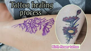 BIRTH FLOWER TATTOO  TATTOO HEALING PROCESS  TATTOO REVEAL  ARM TATTOO  MINIMAL TATTOO [upl. by Naujid]