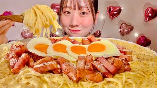 ASMR Carbonara with Fried Egg【Mukbang Eating Sounds】【English subtitles】 [upl. by Lebama53]