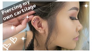 Piercing my triple cartilage AT HOME [upl. by Tobiah]