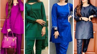 plain kurta pajama designs for girlsone colour kameez shalwar ideassimple ladies kurta capri style [upl. by Lorrin]