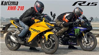 Karizma XMR 210 vs Yamaha R15 Drag Race [upl. by Nanyt]