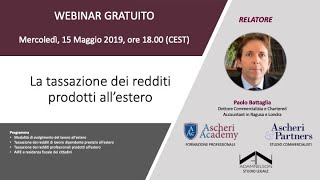 Webinar La tassazione dei redditi prodotti allestero [upl. by Ennasil]