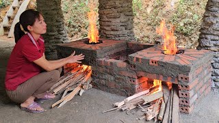 Making a simple wood stove with red bricks saving fuel  Trieu Thi Hay [upl. by Nylatsyrk]