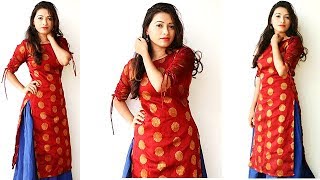 DIY Simple Brocade Kurti With Stylish Sleeves pattern Tutorial [upl. by Oriana]