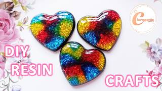 DIY Epoxy Resin Craft and Accessories  Hearts with Aluminum Foil  Resin Crafts for Beginners [upl. by Eelanaj]